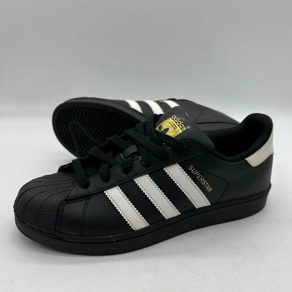 Adidas B23642 Mens Size 7 BLK/White/Gold Superstar J Core Black Shell Toe Shoes